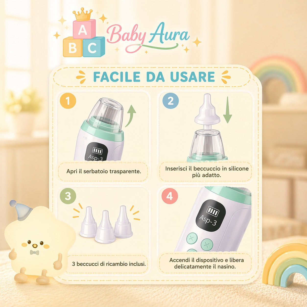 BabyAura NasalCare™- Aspiratore Nasale per Neonati e Bambini